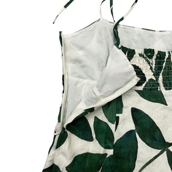 And Other Stories Leaf Print Linen Mini Babydoll Dress Green 10 Resort Coastal - Picture 6 of 11